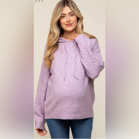 Lavender Mixed Knit Maternity Hooded Sweater - Picture 1 of 2